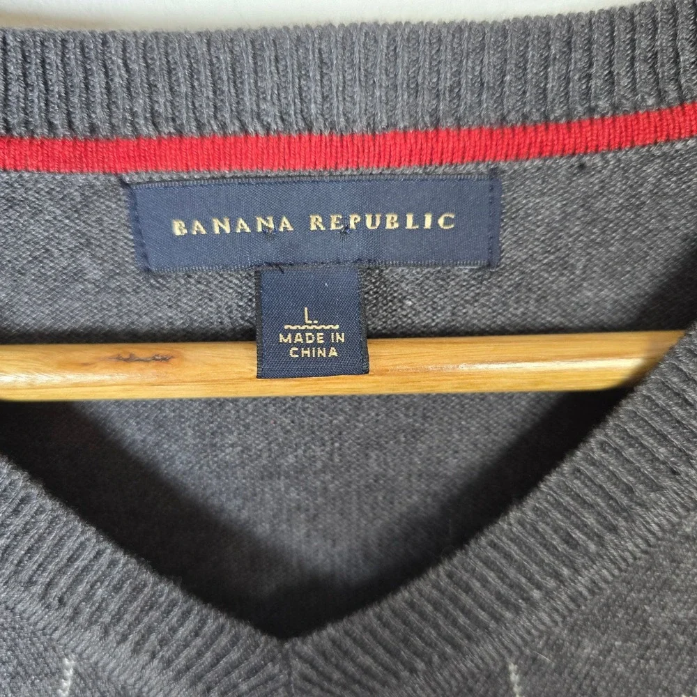 Banana‎ Republic Mens Silk Cashmere Argyle Sweater Vest Gray Red V-Neck Large